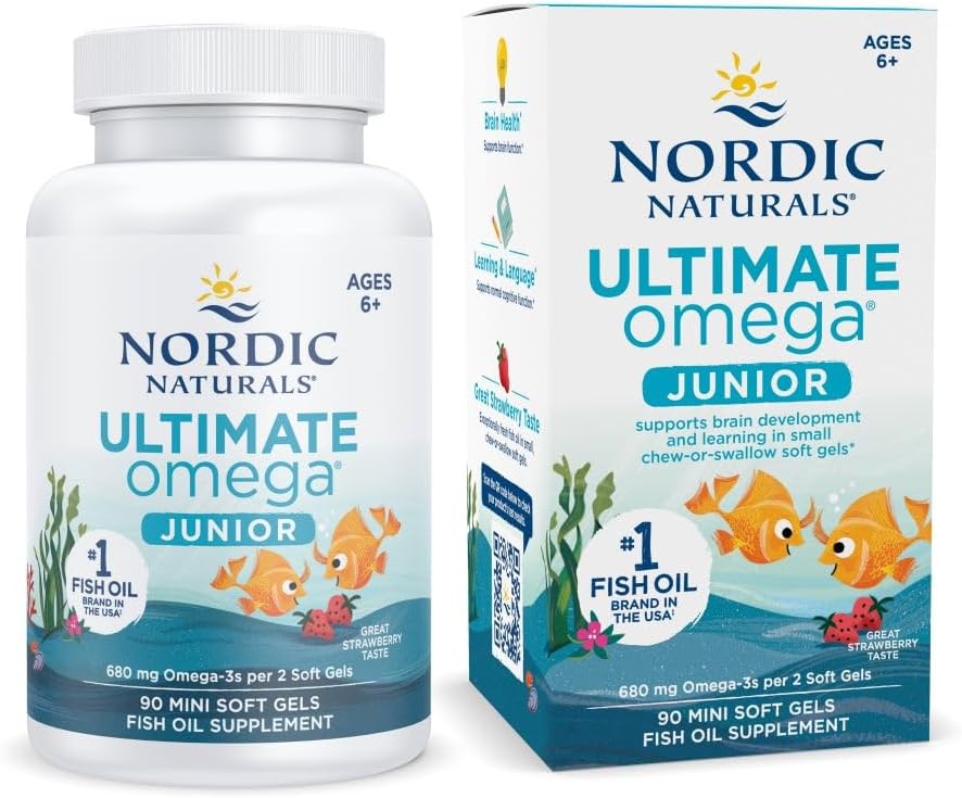 Nordic Naturals Ultimate Omega Jr., ストロベリー - 90 ミニソフトジェル - 680 EPAとDHA - 脳の健康, 気分, 学習 - Non-GMO - 45 サービング