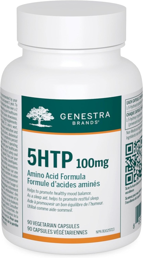 Genestraブランド5HTP 100mg | 睡眠と精神バランスのサポート | 90カプセル