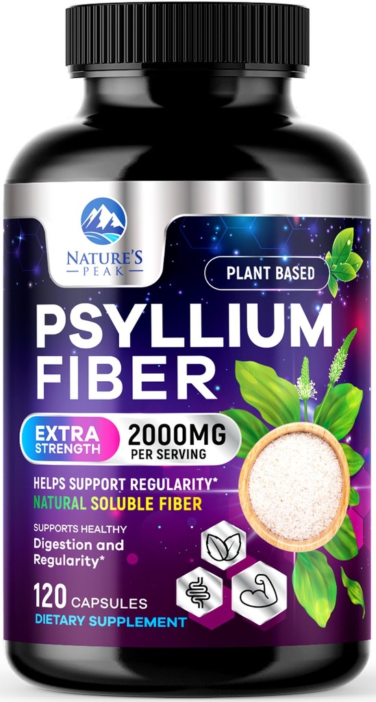 Psylliumの殻繊維の補足1500mg - 完全菜食主義者の、毎日の消化器の健康及び規則性サポートのための溶性繊維、自然なPsylliumの粉の帽子、砂糖なし、非GMO及びグルテンフリー- 120のカプセル