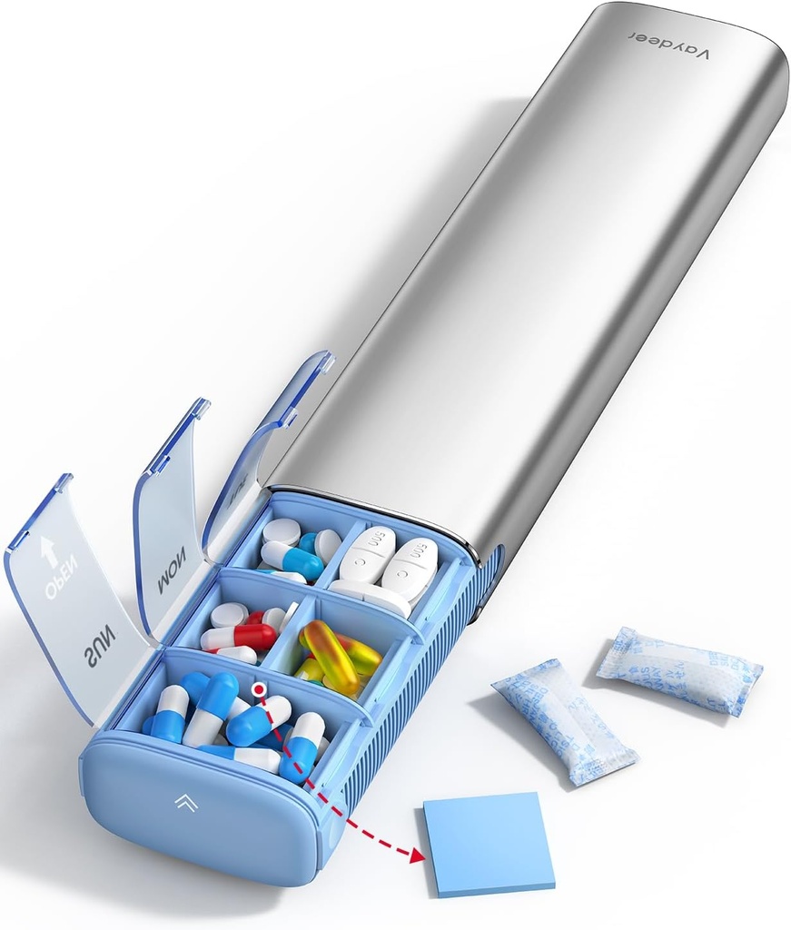 ヴァイデア7日週刊ピルオーガナイザー(一日2回サポート)、メタルトラベルピルケース、大容量デイリーキュートピルボックス(サプリメント、ピル、ビタミン、医薬品)