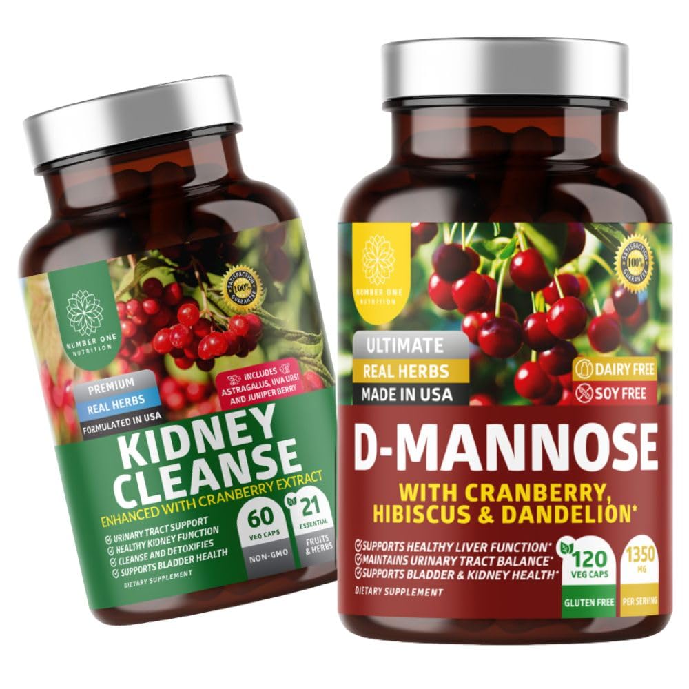 ナンバーワン栄養N1NプレミアムD-Mannose[1350mg]クランベリー&ハイビスカスと腎臓クレンジング[21ポテントハーブ]クランベリーエキス、Astragalus、Uva Ursi、2パックバンドル