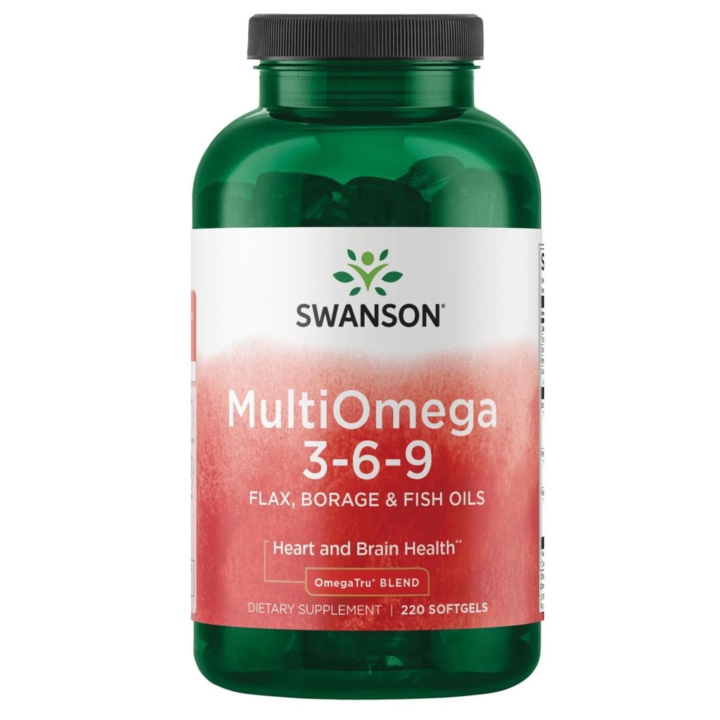 Swanson MultiOmega 3-6-9 - 非GMOフラックス、ホラージ&フィッシュオイルカプセル - エッセンシャル脂肪酸は心血管の健康と脳の健康をサポート - (220 Softgels、2400mgサービング)