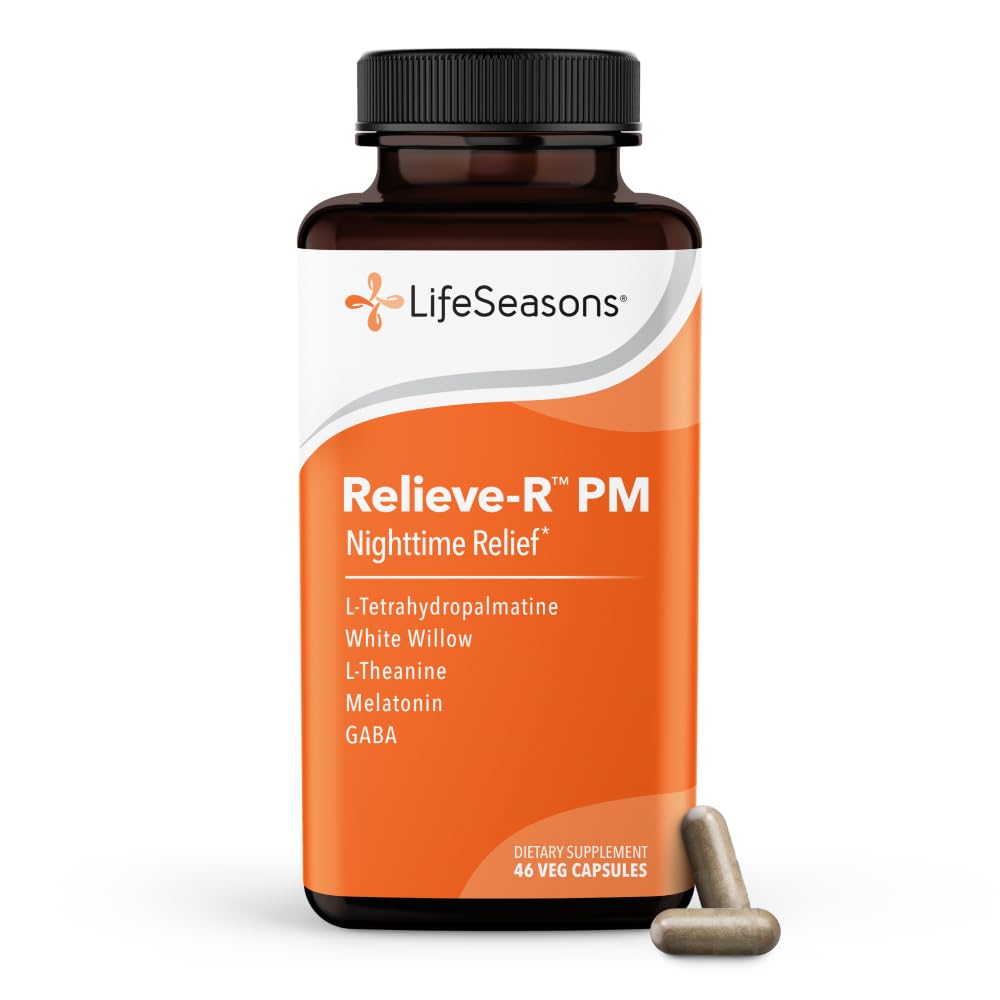 LifeSeasons Relieve-R PM-Eases Nighttime Aches & Discomfort - Relaxes Muscles - Calms The Nervous System - 自然な睡眠サイクルと非習慣の形成をサポート - 46カプセル