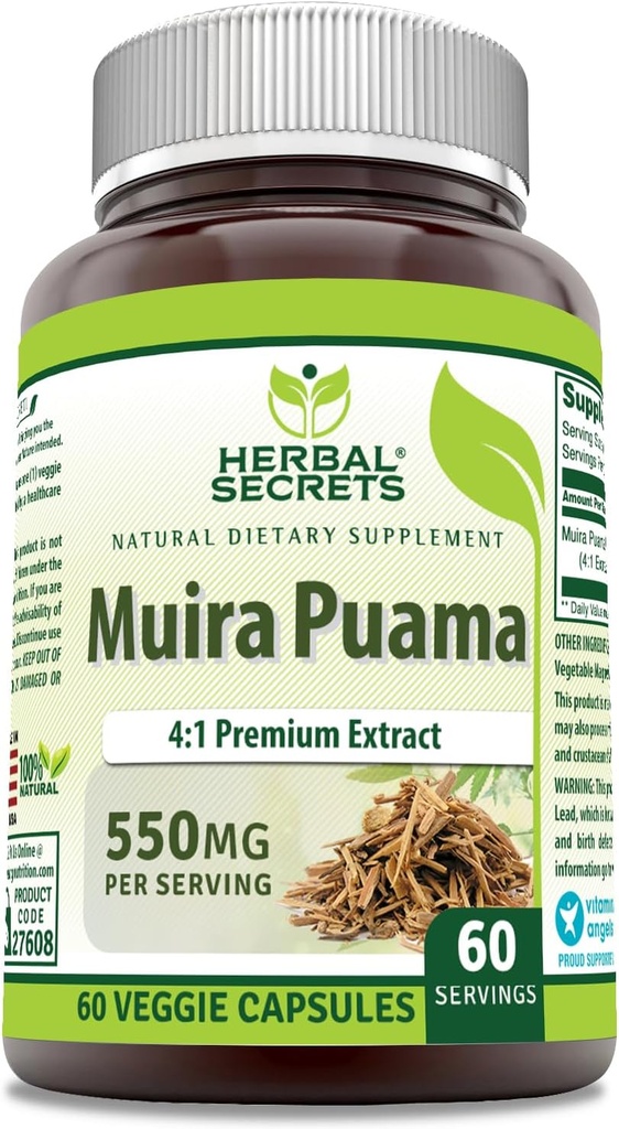 ハーブシークレット ムイラ プマ 4:1 エキスサプリメント | 550 Mg | 60 Veggie Capsules | Non-GMO | グルテンフリー | アメリカ製