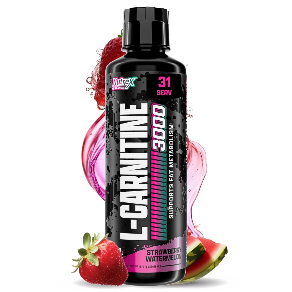 Nutrex Research Liquid Carnitine 3000 | (Strawberry Watermelon) | プレミアムL カルニチン液、興奮剤無料 31 サービング