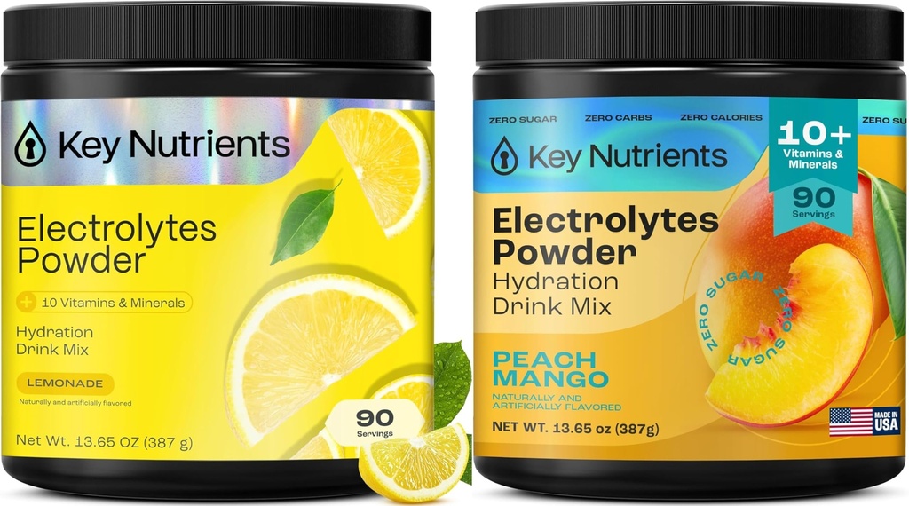 KEY NUTRIENTSの電解質の粉Lemonade 90のサービング+ピーチマンゴー90のサービング