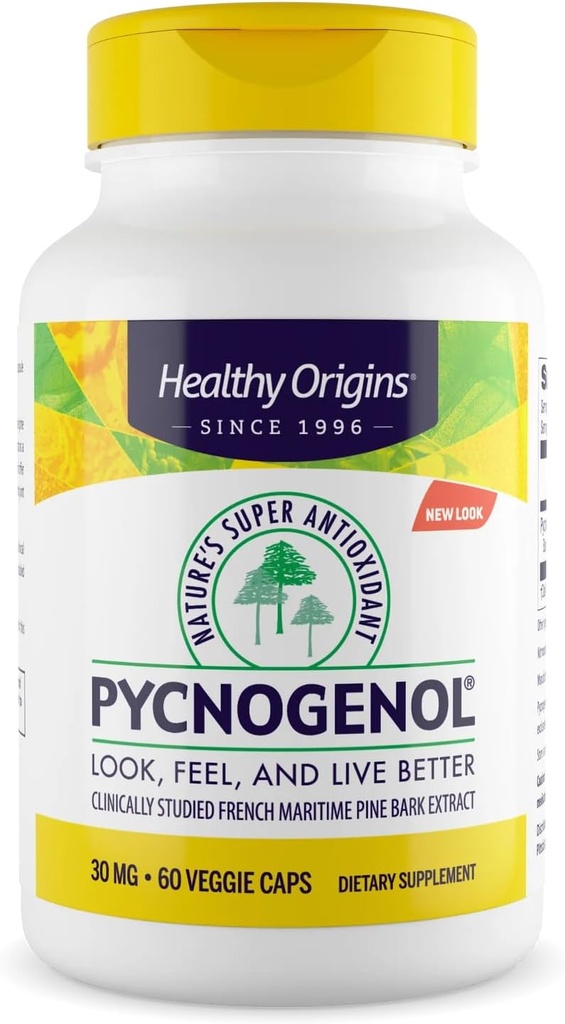Healthy Origins Pycnogenol 30 mg (Nature's Super Antioxidant, Non-GMO, Gluten Free, Cardiovascular Support), 60 Veggie Caps