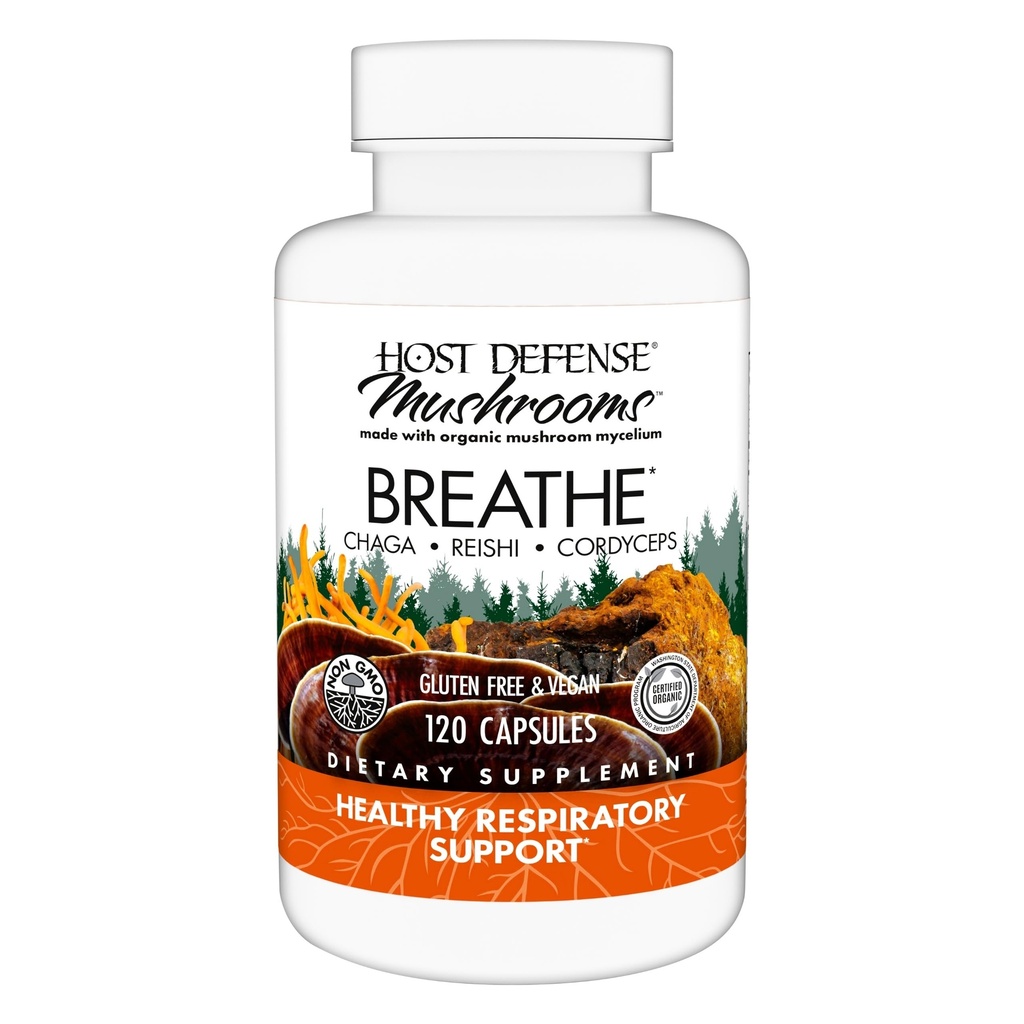 ホスト防衛Breathe*カプセル - 免疫&呼吸サポートキノコサプリメント - チャガ、Reishi&コルディプスとハーブ肺の健康サプリメント - 120カプセル(60のサービング)*