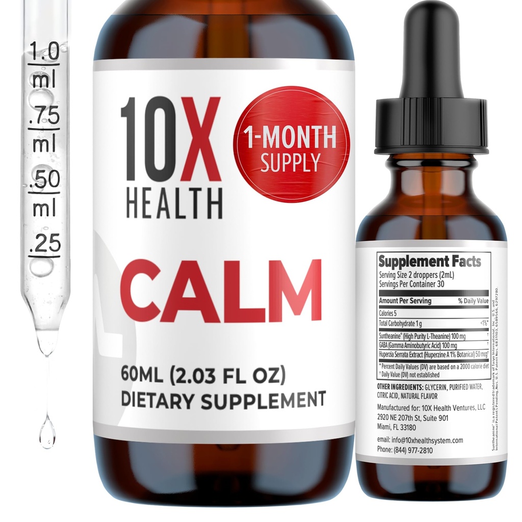 10X健康カルムLのテアニンの補足の液体の低下-100mg L'Theanineの低下及び100mg GABAはNerves、カルム及び圧力-自然な味2.03 Flのozを支えるために補います。