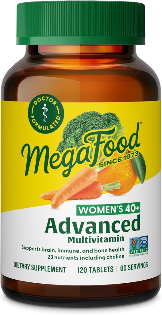 MegaFood Women's 40+ Advanced Multivitamin for Women - Dr Formulated - Vitamin B, Vitamin D3, Vitamin K2 & Choline - Energy Metabolism, Brain Health & Bone Health - Vegetarian - 120 Tabs (60 servings)