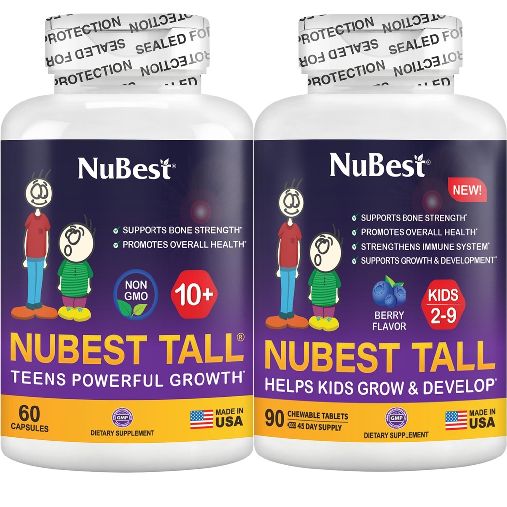 NuBest バンドルトール 10 + 60 カプセル 背の高いキッズ 90 咀嚼可能なタブレット | 子供のための高成長サポート | カルシウム、ビタミン D3 K2、コラーゲン&ハーブブレンド