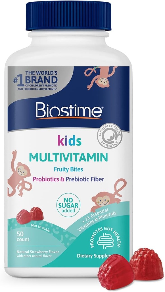 Biostime Kids Multivitamin Gummies with Probiotics & 11 エッセンシャルビタミン(Ages 4+) | Multivitamin for Kids | No 追加シュガーフルビット | トップ9アレルゲンから無料 | 50カウント