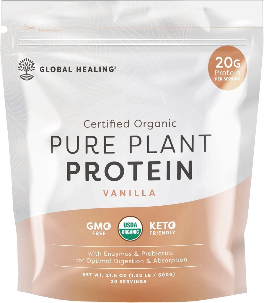 Global Healingビーガンバニラ, 女性&男性のための植物ベースのプロテインパウダー, オーガニック, 食事の交換 (20 のサービング, タンパク質の 20 g)