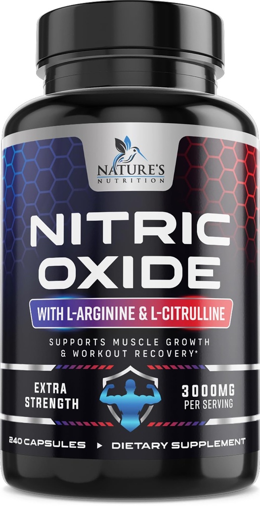 Nitric酸化物ブースターの余分強さ3000mg - 3X強さL-Arginine及びCitrullineの人のための最もよいNitric酸化物は、筋肉、中心の健康、米国でびん詰めにされるエネルギー補足、240のカプセルを支えます