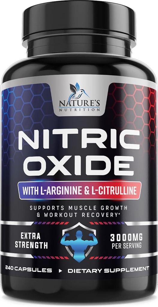 Nitric酸化物ブースターの余分強さ3000mg - 3X強さL-Arginine及びCitrullineの人のための最もよいNitric酸化物は、筋肉、中心の健康、米国でびん詰めにされるエネルギー補足、240のカプセルを支えます