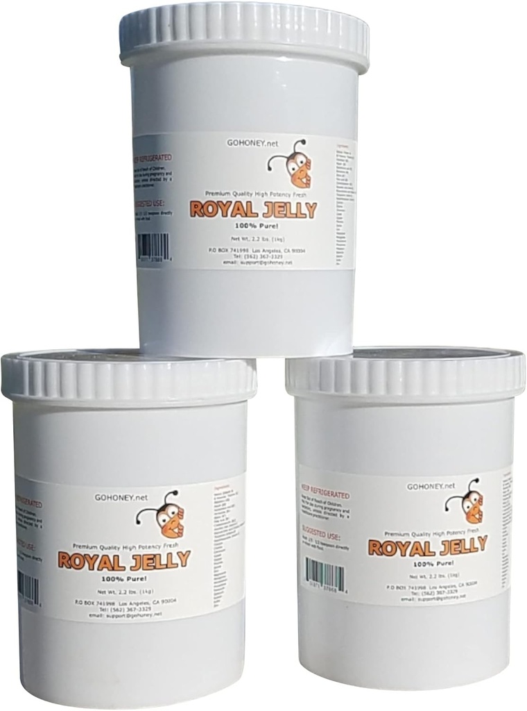 ロイヤルゼリーオーガニック - 男性と女性のためのろ過されていないローロイヤルゼリーエネルギーサプリメント - Retinol、ビタミンB、ビオチン、ナイアシンと免疫サポートサプリメント - 3x2.2 Lbs、プラスチックジャー