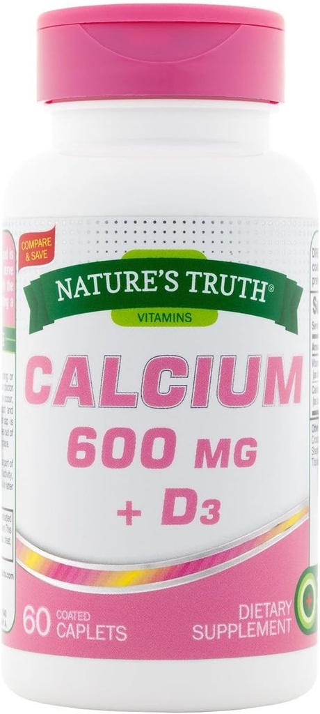 Nature's Truth Calcium 600mg + D3-60コーティングカプレット、2のパック