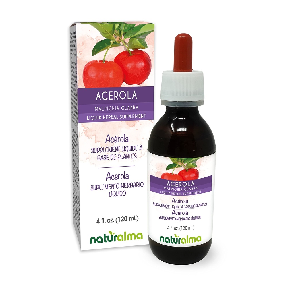 ナチュラルマ Acerola (Malpighia glabra) フルーツ アルコールフリー チンキ - ビタミンC - 4 fl oz 液体エキス - ハーブ サプリメント - ビーガン
