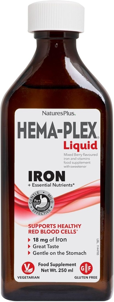 NaturesPlus Hema-Plex液体鉄、混合ベリー - 8.5オンス - 鉄&エッセンシャル栄養素 - ビーガン、グルテンフリーグルテンフリー - 25サービング