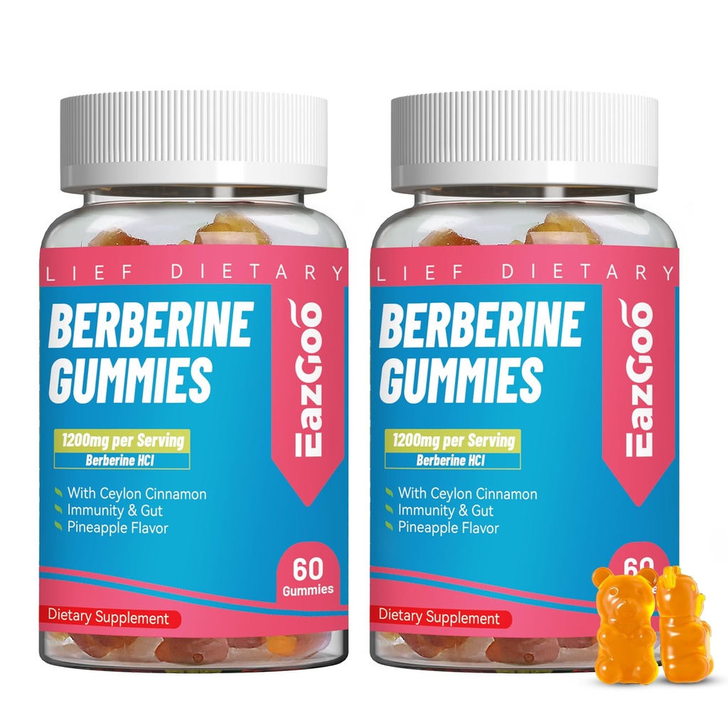 2 パック Berberine Gummies -1200 mg の Berberine サプリメント と Ceylon Cinnamon メタボリズムとエネルギー サポート, ビーガンゼラチンフリー-120 カウント