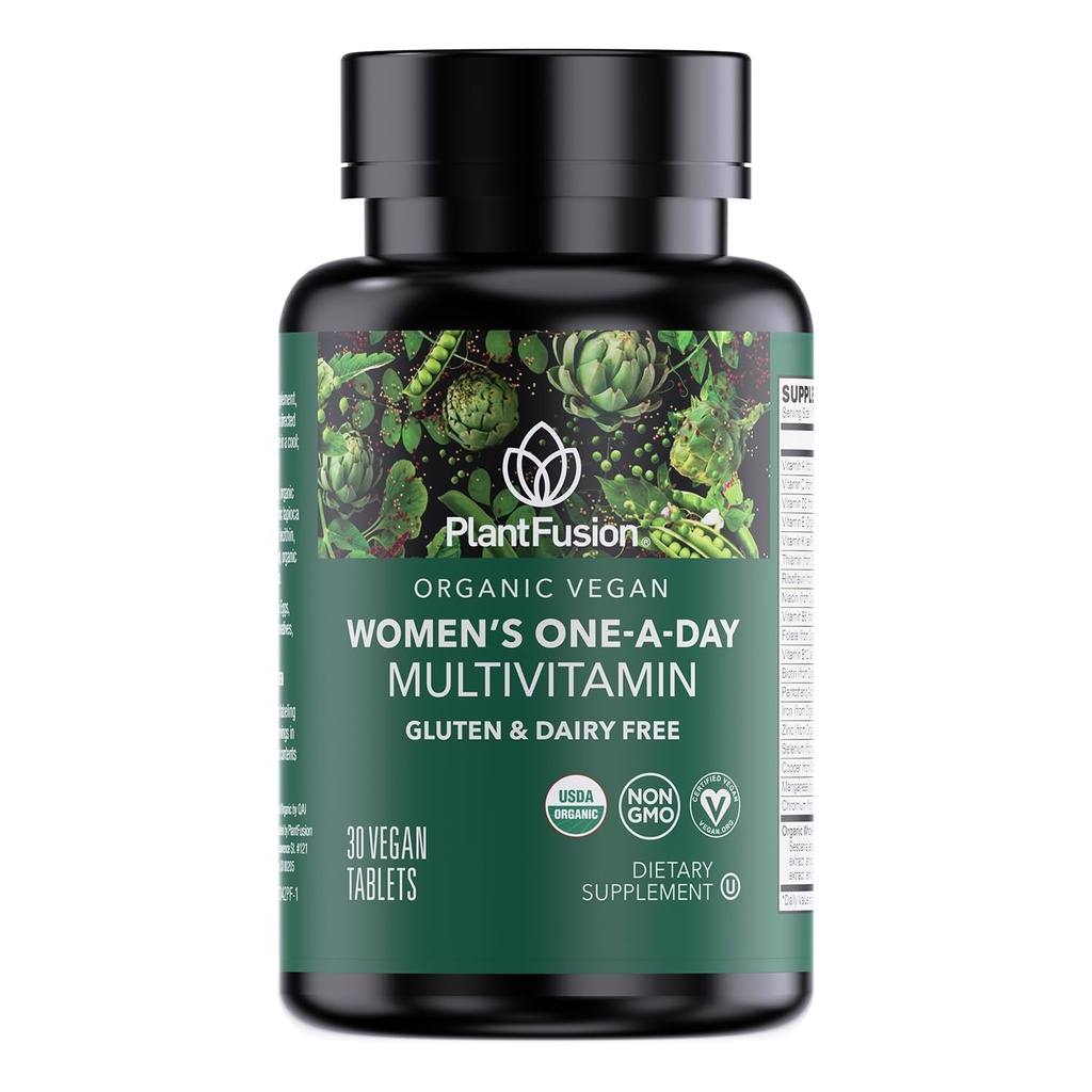 PlantFusion Organic Multivitamin for Women - 1 日中食品ブレンド 女性のマルチビタミン - ビーガン、非GMO、グルテンフリー&乳製品無料 - 30 錠(1 ヶ月の供給)