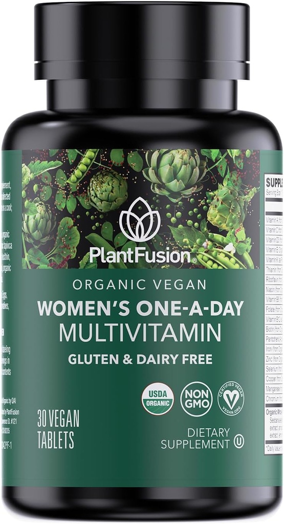 PlantFusion Organic Multivitamin for Women - 1 日中食品ブレンド 女性のマルチビタミン - ビーガン、非GMO、グルテンフリー&乳製品無料 - 30 錠(1 ヶ月の供給)