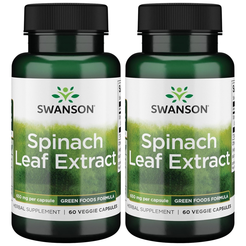 Swanson Spinachの葉のエキス - 全体的な健康を促進する草の補足 - 緑の食糧方式w/BeneficialのThylakoids及びChlorophyll - (60の野菜のカプセル、650mg各) (2パック)
