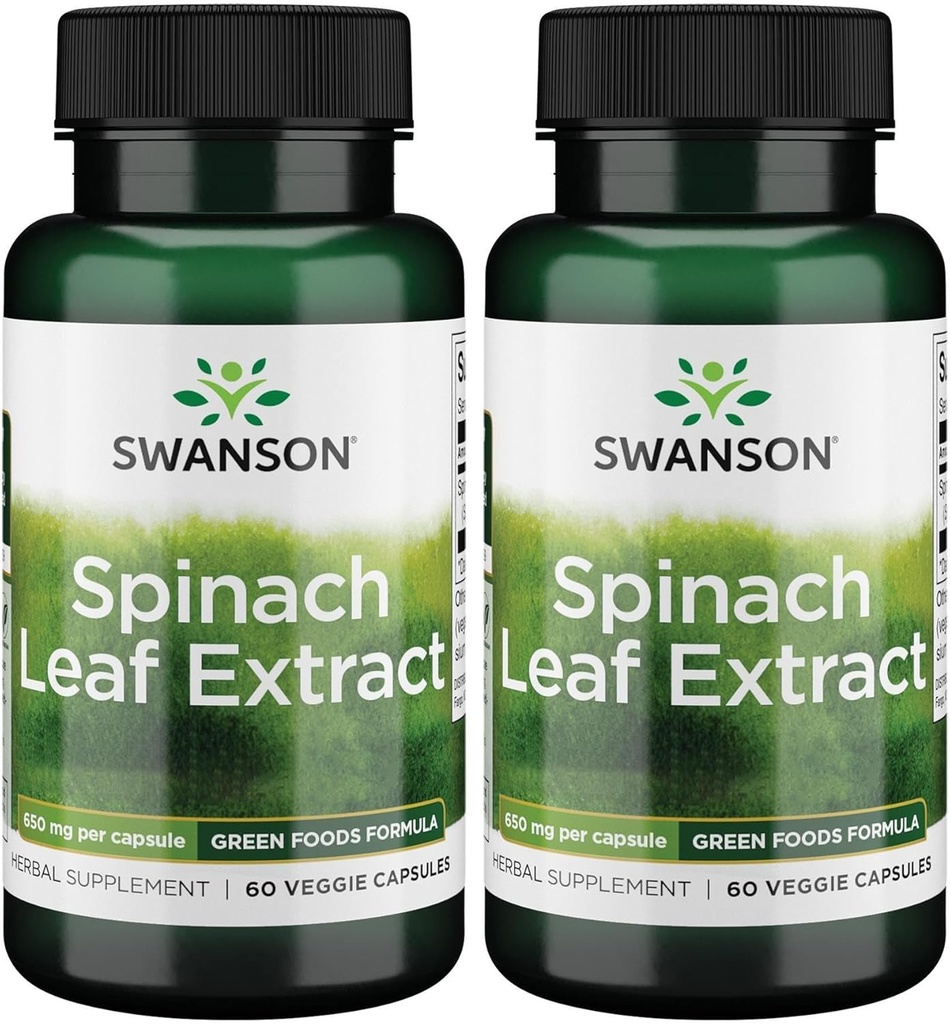 Swanson Spinachの葉のエキス - 全体的な健康を促進する草の補足 - 緑の食糧方式w/BeneficialのThylakoids及びChlorophyll - (60の野菜のカプセル、650mg各) (2パック)