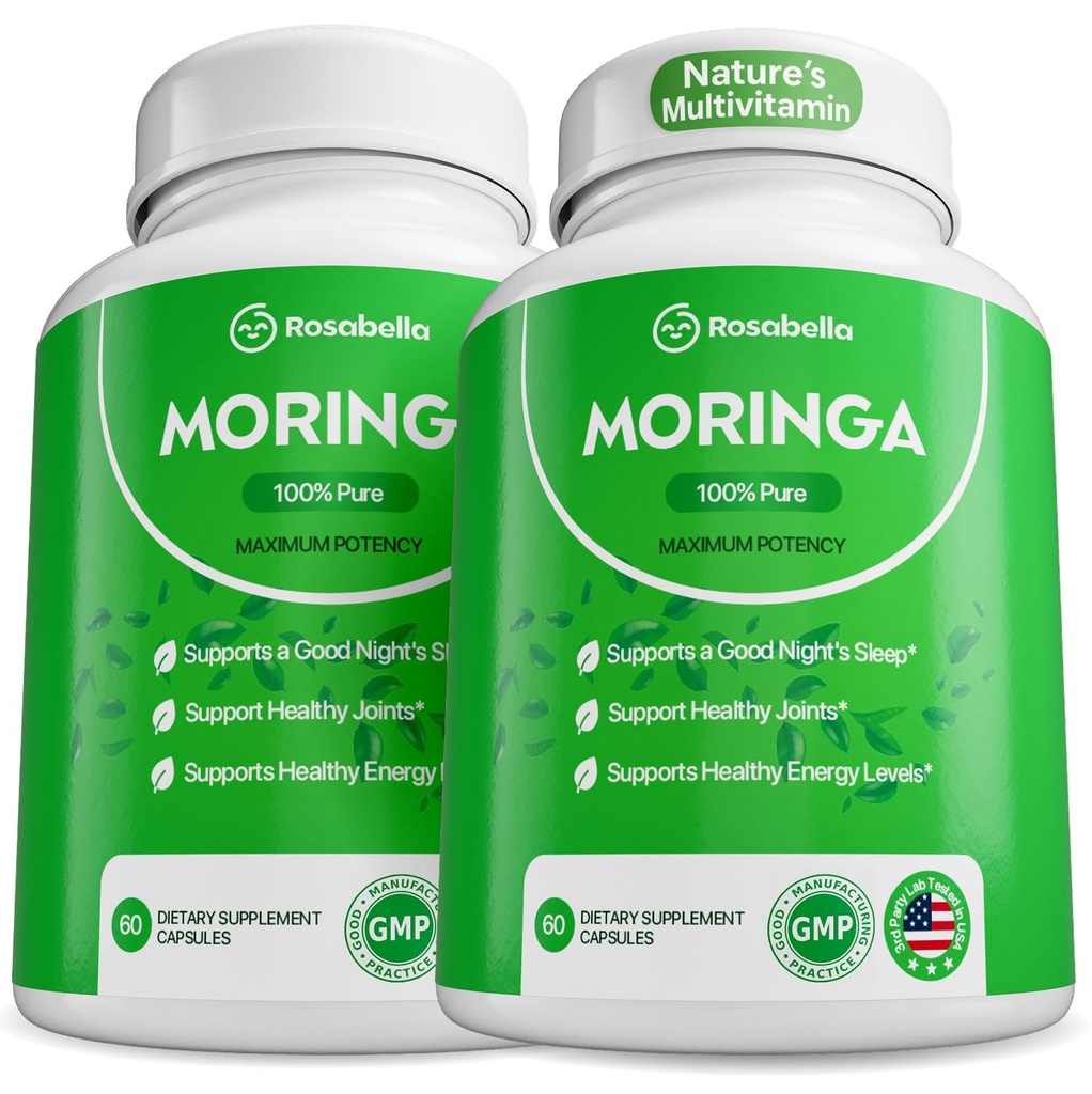 Rosabella Moringaのカプセル-純粋なMoringaの粉、エネルギー、皮、免疫及び腸の健康のスーパーフード、酸化防止剤、必須のビタミン及びアミノ酸、自然な緑のスーパーフードの補足- 120の計算で豊富な