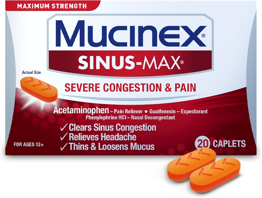 Mucinex Sinus-Maxの重度の混雑の救助の小冊子、20の計算