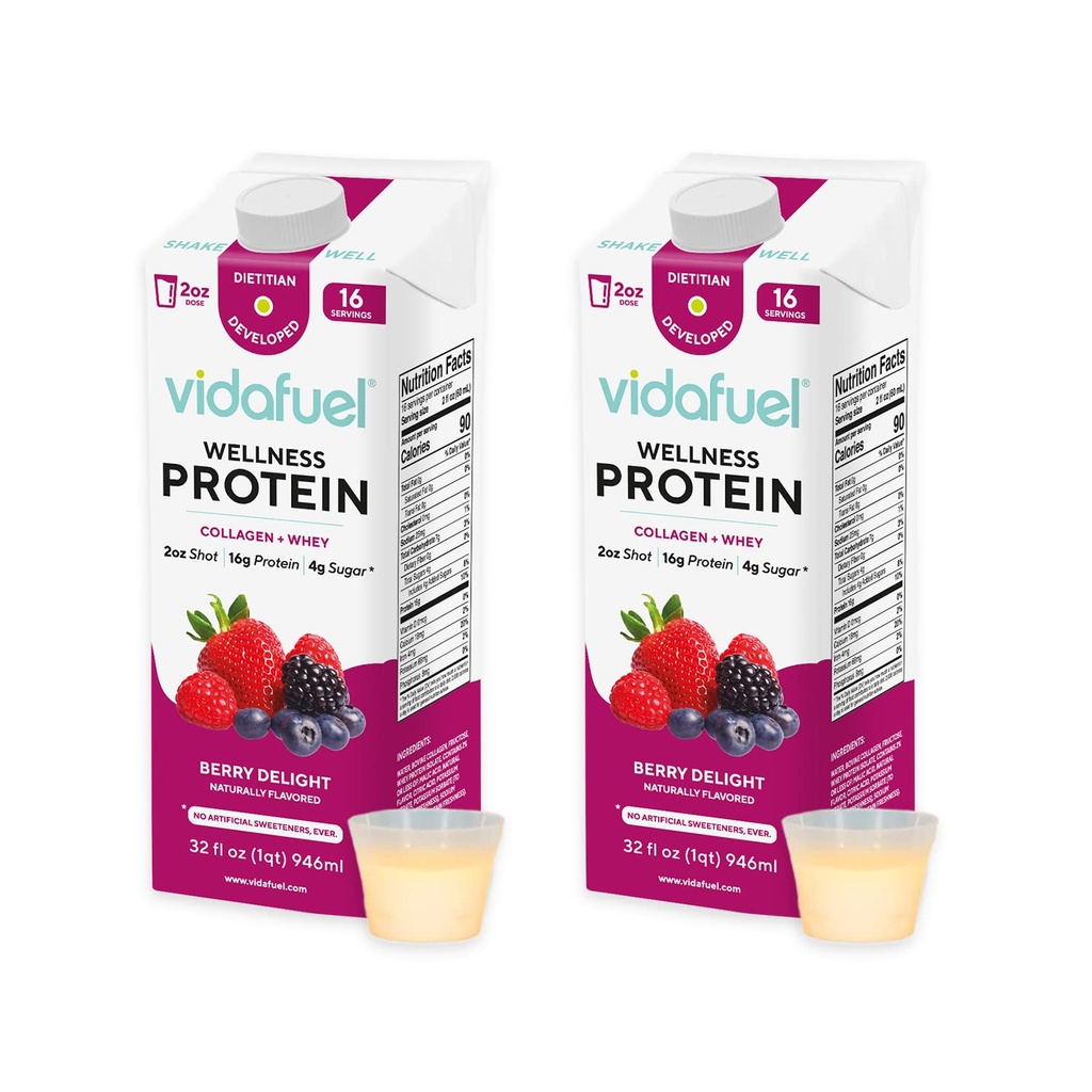 Vidafuel のウェルネスの蛋白質の飲み物、2oz の打撃ごとの 16g 蛋白質、32 の fl oz のカートン、2 のパック、ベリー、コラーゲンおよび心配の飲み物、人工的な甘味料無し