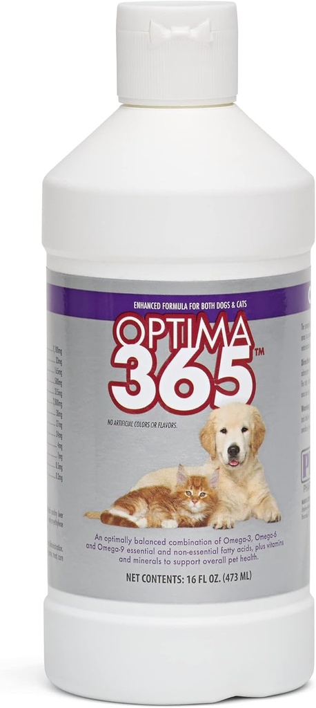 PRN Pharmacal OPTIMA 365 - 猫と犬のためのエッセンシャル脂肪酸栄養サプリメント - Omega-3、オメガ-6、オメガ-9、および全体的なペット健康をサポートするためのその他のビタミン&ミネラル - 16 Fl Oz