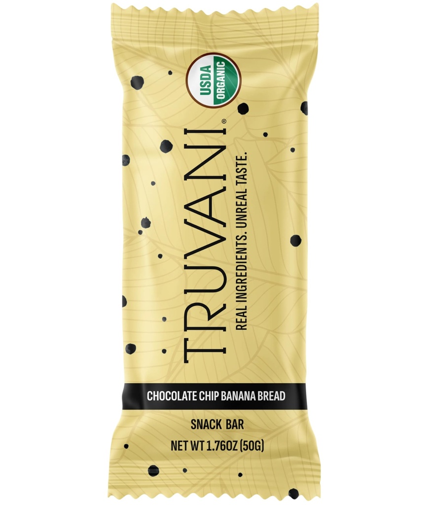 Truvani Plant Based Snack Bars | Chocolate Chip Banana Bread 1 Pack | 5g Protein | USDA Organic and Vegan | The Only Bar | Dairy, Soy, and Gluten Free | Individually Wrapped