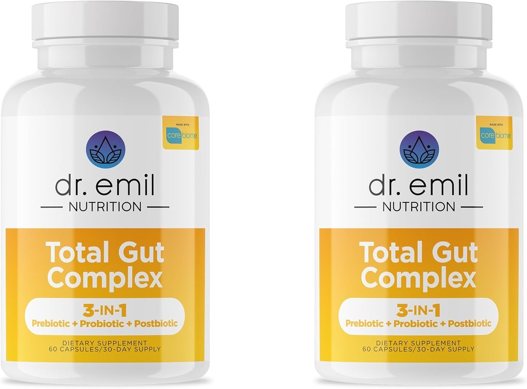 DR. EMIL NUTRITION Total Gut Health Complex - Prebiotic + Probiotic + Postbiotic Gut Health Supplements for Women and Men - Probiotics for Digestive Health & Gut Health, 120 Capsules