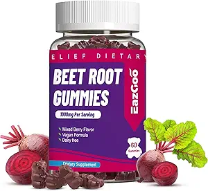 Beet Root Gummies, Beet Root Soft Chews with Beetroot, Grape Seed Extract & Beet Root Powder, Vegan, Non-GMO, 60 Count