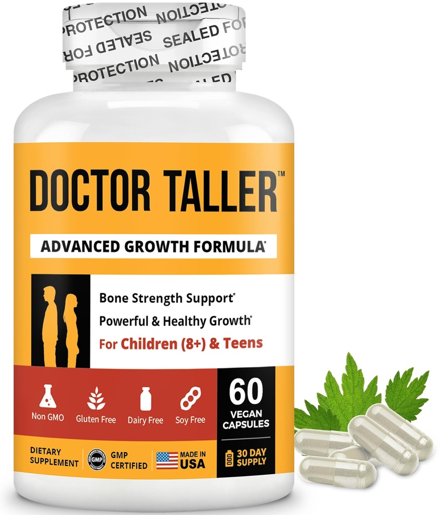 NuBest Doctor Taller - 骨の強度サポート、免疫システムを強化 - カルシウム、ビタミンD3、ビタミンK2、アミノ酸&子供用ハーブ (8 +) - 60ビーガンカプセル  1ヶ月の供給
