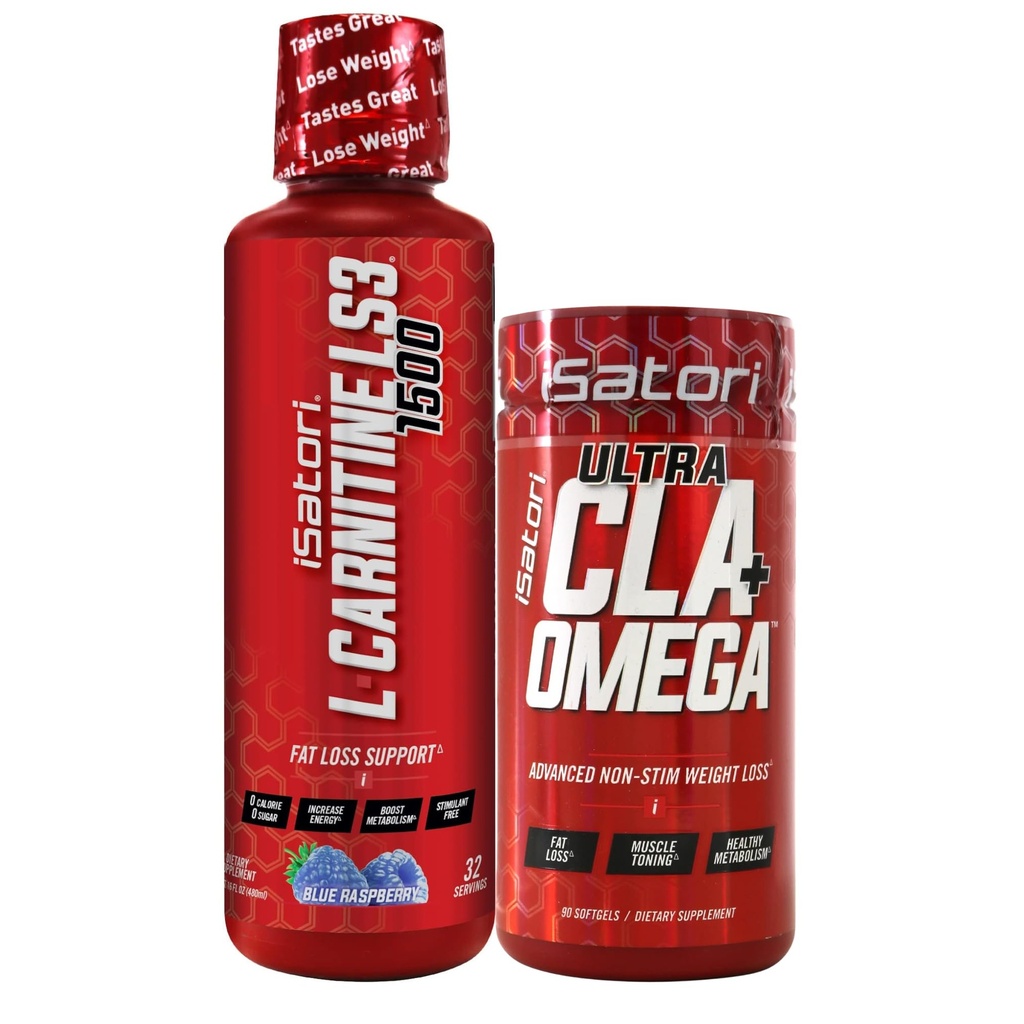 iSatori L-Carnitine LS3 ブルー ラズベリー 1500 mg (32 サービング) Ultra CLA (90 Softgels)、Acetyl、Omega 3 6 9 Safflower オイルと液体L-Carnitine