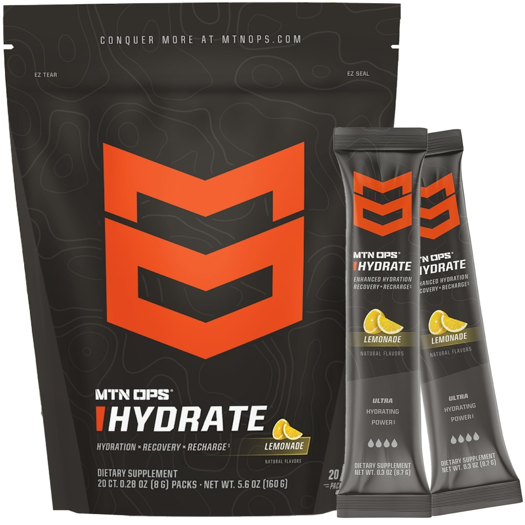 MTN OPS の Hydrate の Electrolytes の粉の飲み物の組合せ、20 はサービング、Lemonade ごとの電解質の 1000mg に上の 1 つのサービングのオンザ・ゴーの電解質パックを選抜します