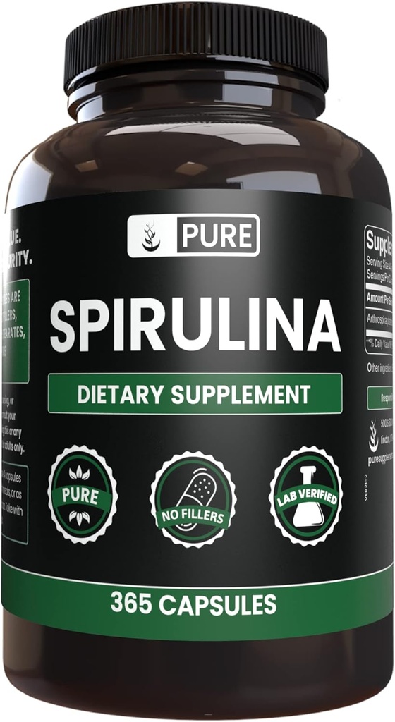純粋な元の原料のSpirulina (365のカプセル)マグネシウムか米の注入口無し、常に純粋、実験室は確認しました