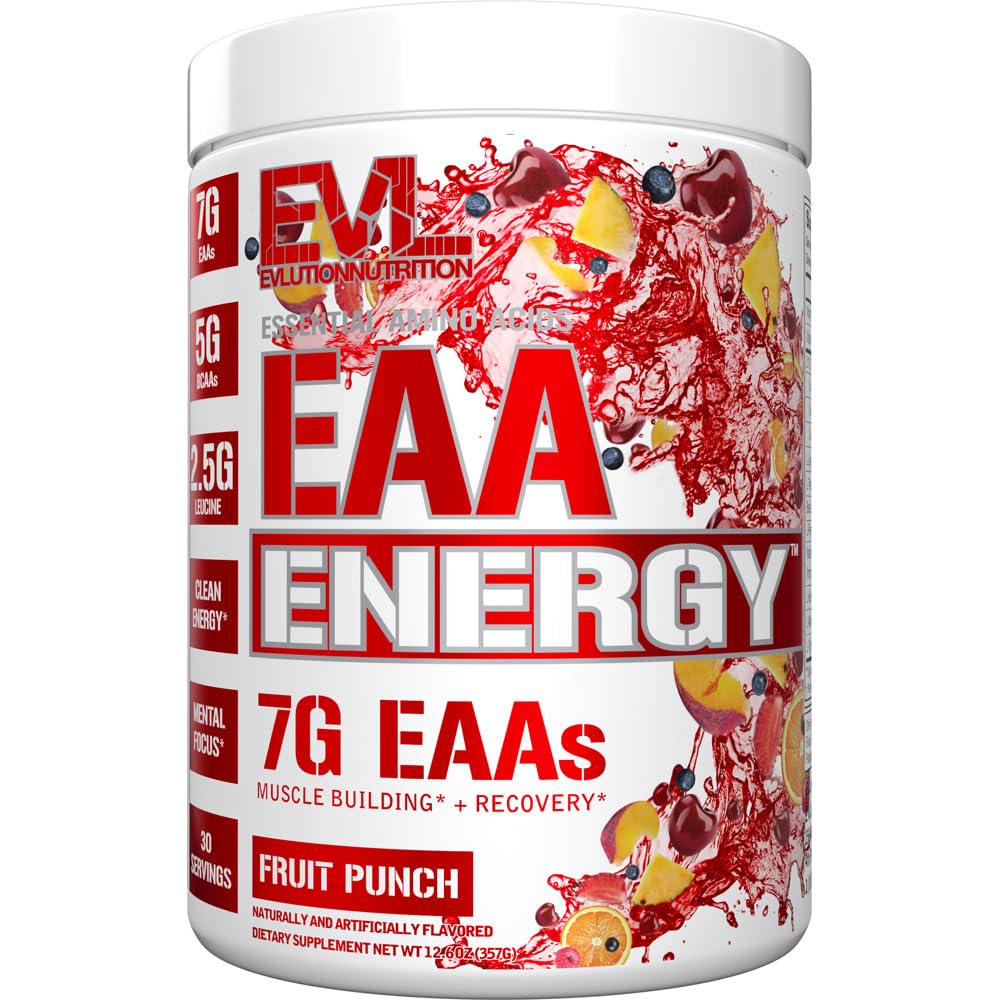 Evlution Nutrition EAAエナジー - プレ&ポストワークアウトパウダー - マッスルビルディング&リカバリサプリメント - 7gエッセンシャルアミノ酸+ 5g BCAA - クリーンエネルギー - カフェイン - 30サービング - フルーツパンチ