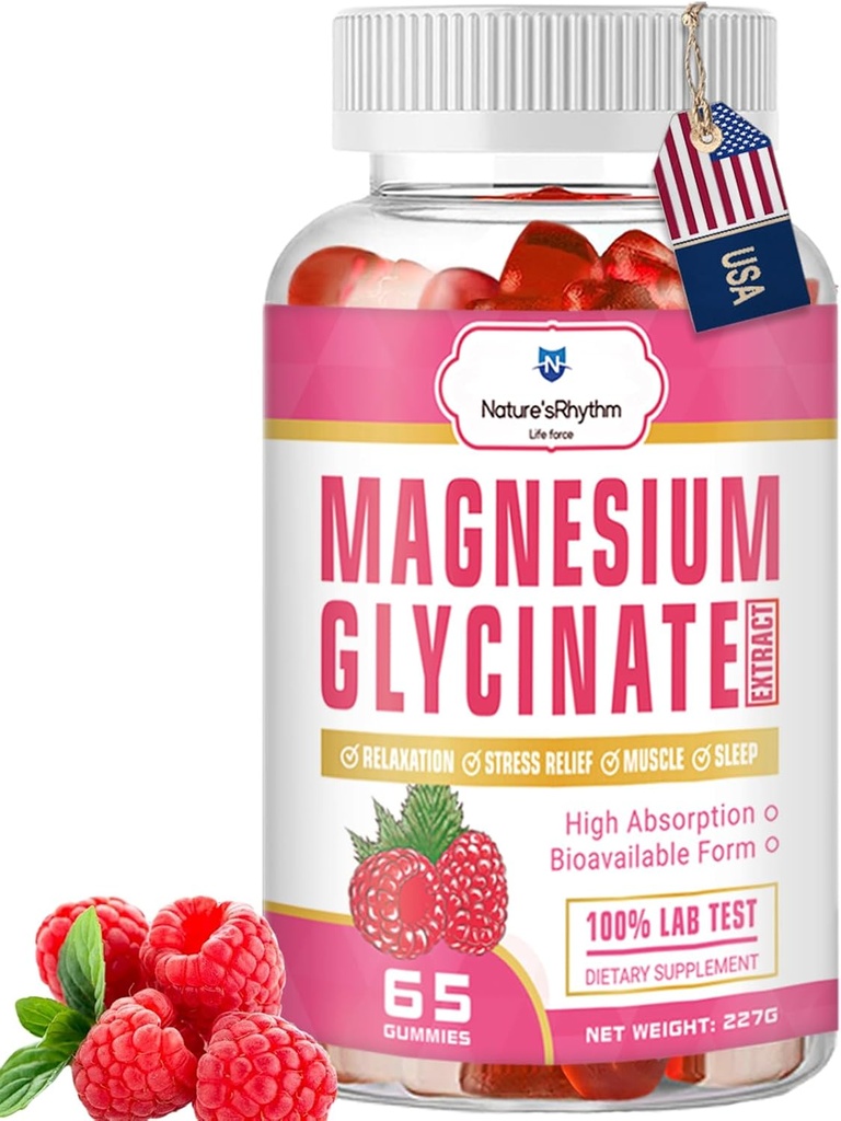 Nature‘s Rhythm Magnesium Gummies 500mg - 65 Ct | Magnesium Glycinate Supplements for Relaxation, Stress Relief, and Sleep for Adults & Kids Tasty and Tangy Raspberry Flavor
