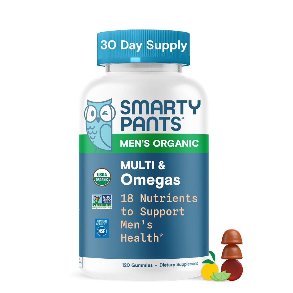 人のためのSmartyPantsのMultivitamin、有機性グミ:Methylfolate、オメガ3 (ALA)、ビタミンD3、C、ビタミンB12、B6、A、免疫サポート、ビオチン、ベジタリアン、120グミ(30日の供給)のためのK及び亜鉛