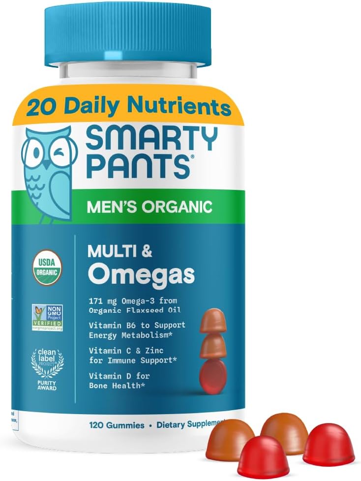 人のためのSmartyPantsのMultivitamin、有機性グミ:Methylfolate、オメガ3 (ALA)、ビタミンD3、C、ビタミンB12、B6、A、免疫サポート、ビオチン、ベジタリアン、120グミ(30日の供給)のためのK及び亜鉛