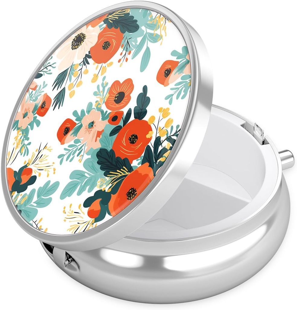 Nipichsha Pill Box, Small Pill Case for Purse & Pocket, Cute Travel Medicine Organizer, Portable Medicine Container Holder to Hold Vitamins, Medication, Fish Oil & Supplement, B07-Beautiful Flowers