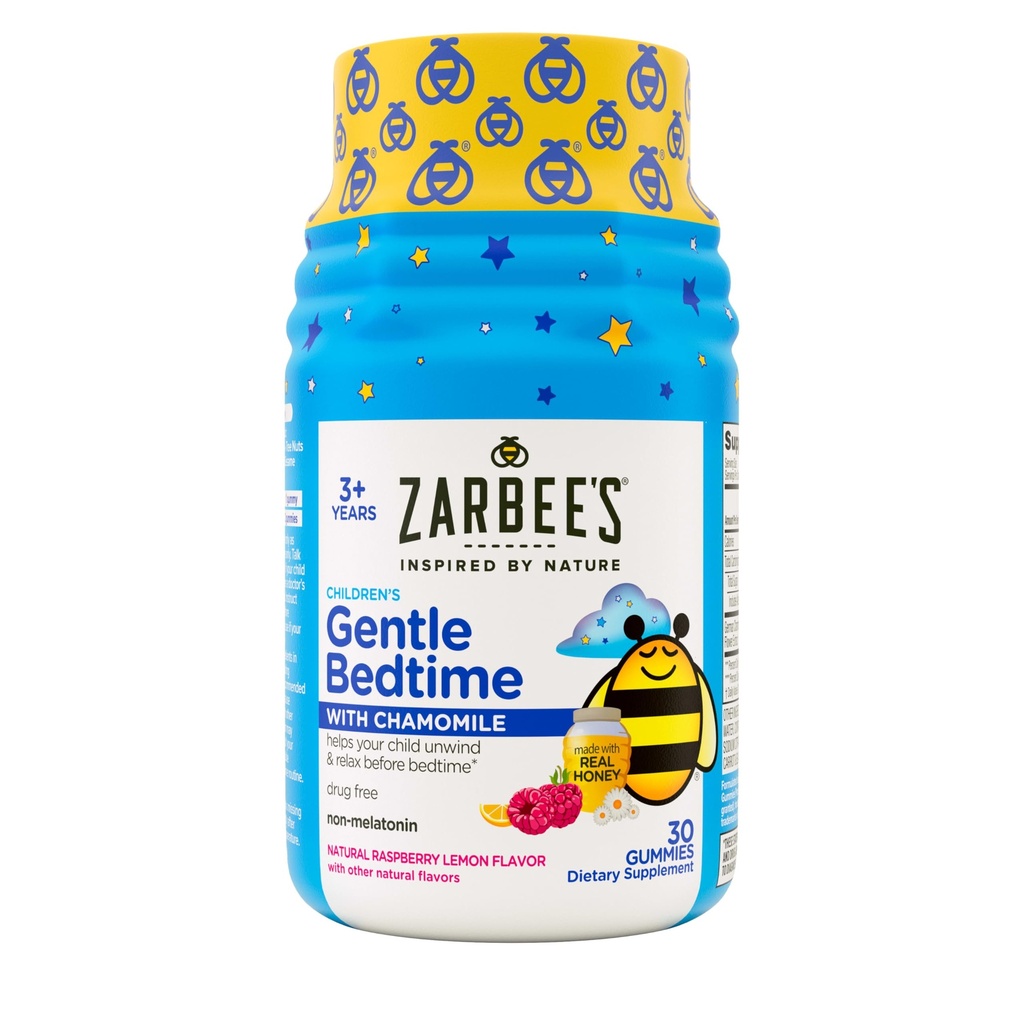 Zarbeeの子供のための穏やかなベッドタイムグミー - 天然ハニーのメラトニンフリーブレンド、ラズベリーレモン、およびカモミールは、子供が眠り、30カラットの準備をし、リラックスするのに役立ちます