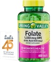 葉酸 1,333 mcg. 春の谷葉酸塩の栄養補助食品, 1,333 mcg DFE, 400 カウント, 女性妊娠のための葉酸のサプリメント, 葉酸 800 Luallのとバンドル 45 糖尿病の解読