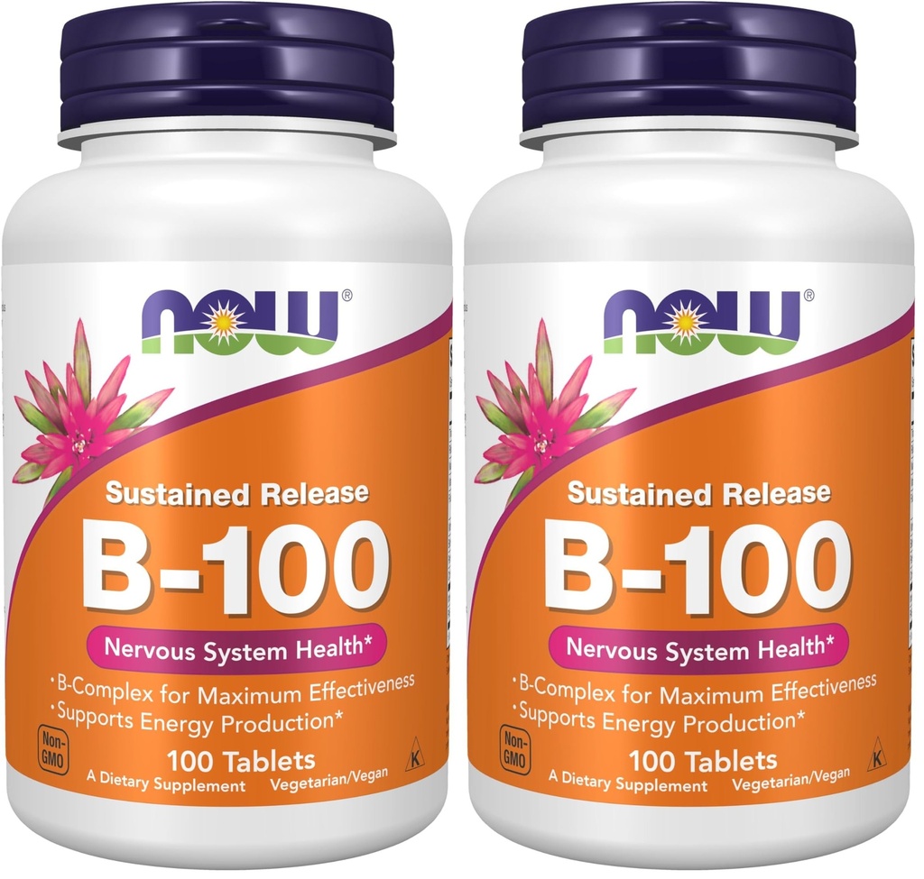 NOWサプリメント、ビタミンB-100、サステンドリリース、エネルギー生産*、神経系健康*、100錠(パック2)