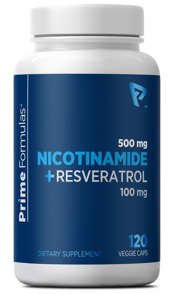 Resveratrol 100 mg 120ベジギーカプセル付きニコチンアミド500mg - 非GMOビタミンB3、メタボリック健康、NAD +、皮膚細胞とミトコンドリアエネルギー生産をサポートしています。 男性と女性のためのアメリカ製