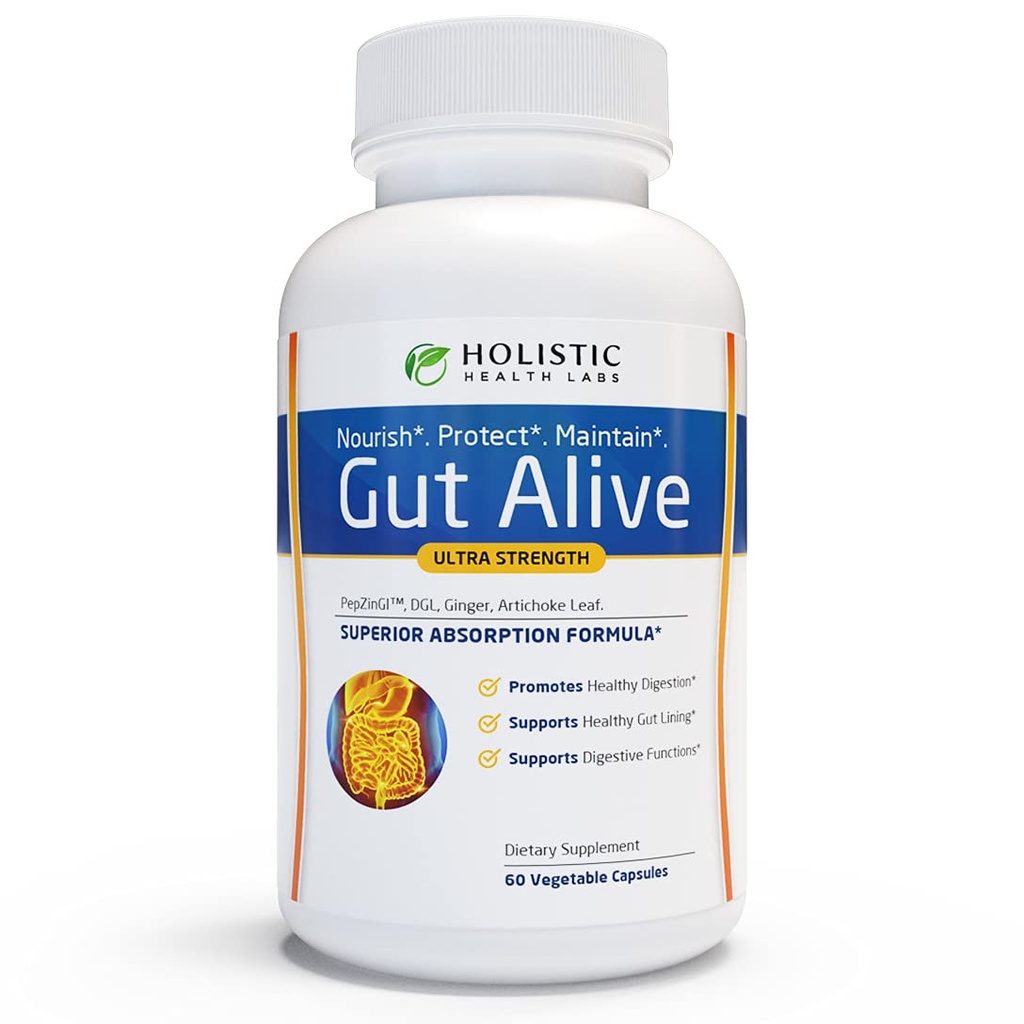 Gut Alive - IBS、Heartburn、酸の消化器、酸の還流器、膨脹及びガスを戦うためのすべての自然なサポート。 ユニークな処方(60の計算)