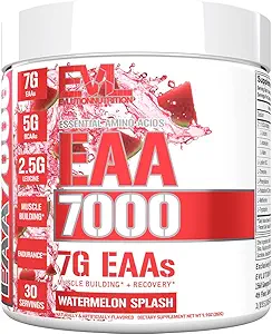 Evlution Nutrition EAA7000 - プレ&ポストワークアウトパウダー - 筋肉の建物 + 回復サプリメント - 7gエッセンシャルアミノ酸 + 5g BCAA - 持久力 + エネルギーサポート - 30 サービング - Watermelon Splash